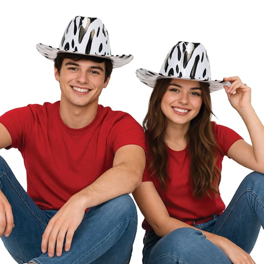 Cow Print Plastic Cowboy Hats, 5ct.